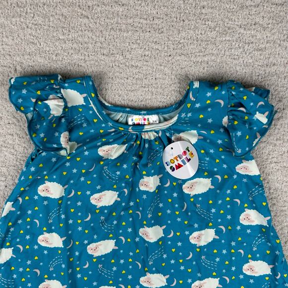 Dot Dot Smile Girls Dress 5/6 Blue Sleeping Sheep Flutter Cap Sleeve Swing Dress - Picture 6 of 6